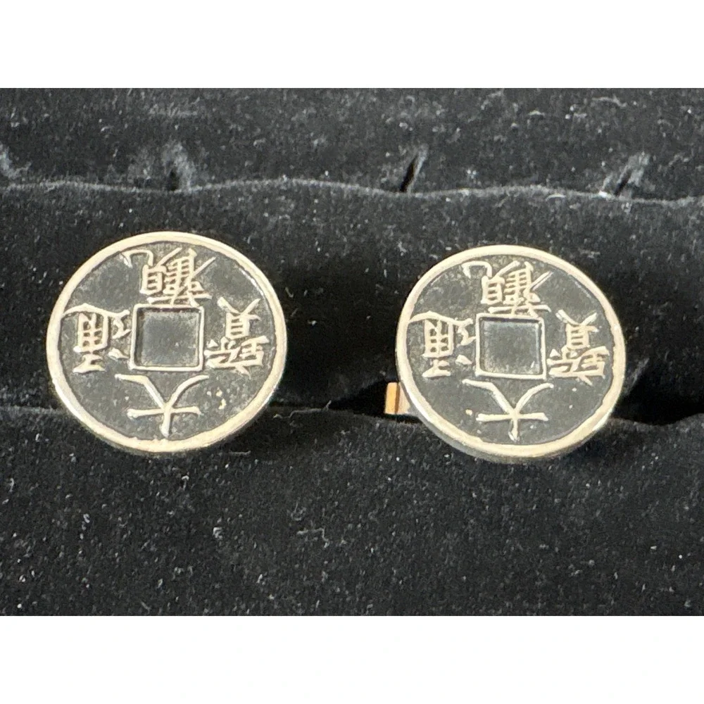 Vintage Mens Gold Tone Round Cufflinks Classic Formal Toggle Back Wedding Suit